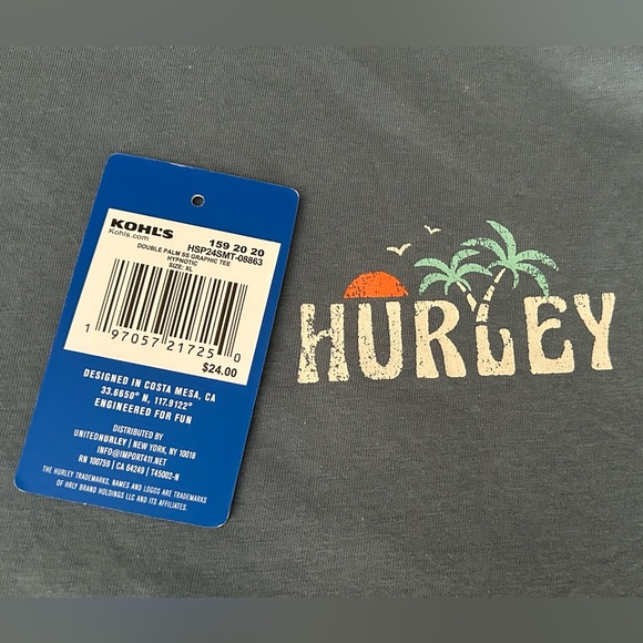 NWT Hurley Graphic Tee Double Palms Hypnotic Blue Gray Size XL - Picture 6 of 12